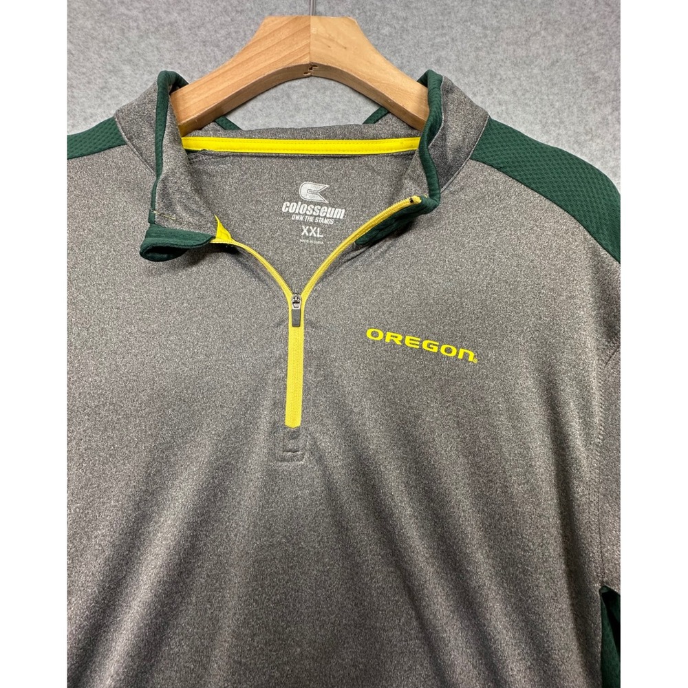 Colosseum Oregon Ducks Mens XXL‎ Gray Green 1/4 Zip Long Sleeve Pullover Shirt